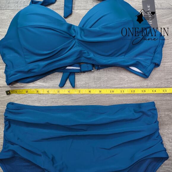 Tempt Me Molded Cup High Waist Cross Front Bikini Swimsuit Size L - Picture 3 of 5